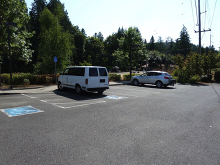 The Linneman location provides two accessible parking spaces next to the converted train depot and picnic area